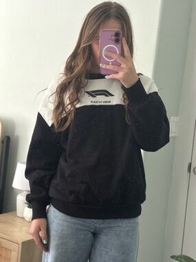Black and White Colorblock Sweatshirt - Women's Casual Pullover